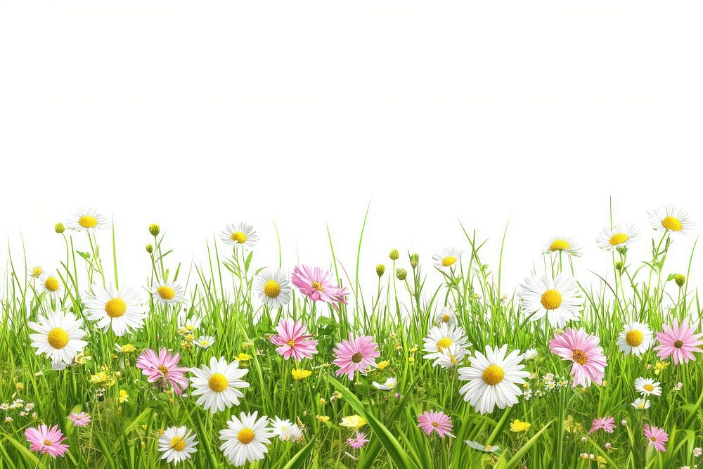 Spring grass with daisies and flowers spring daisy outdoors.