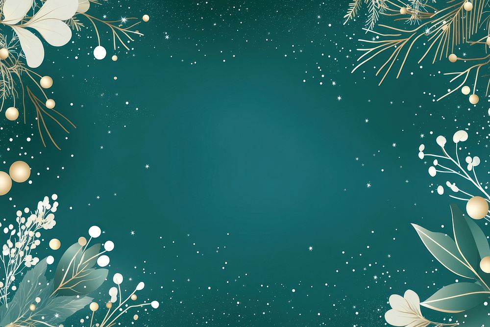 Emerald teal - white gold background sparkles festive design.