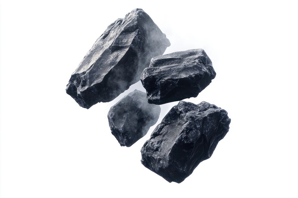 Floating rocks suspended background isolated coal.