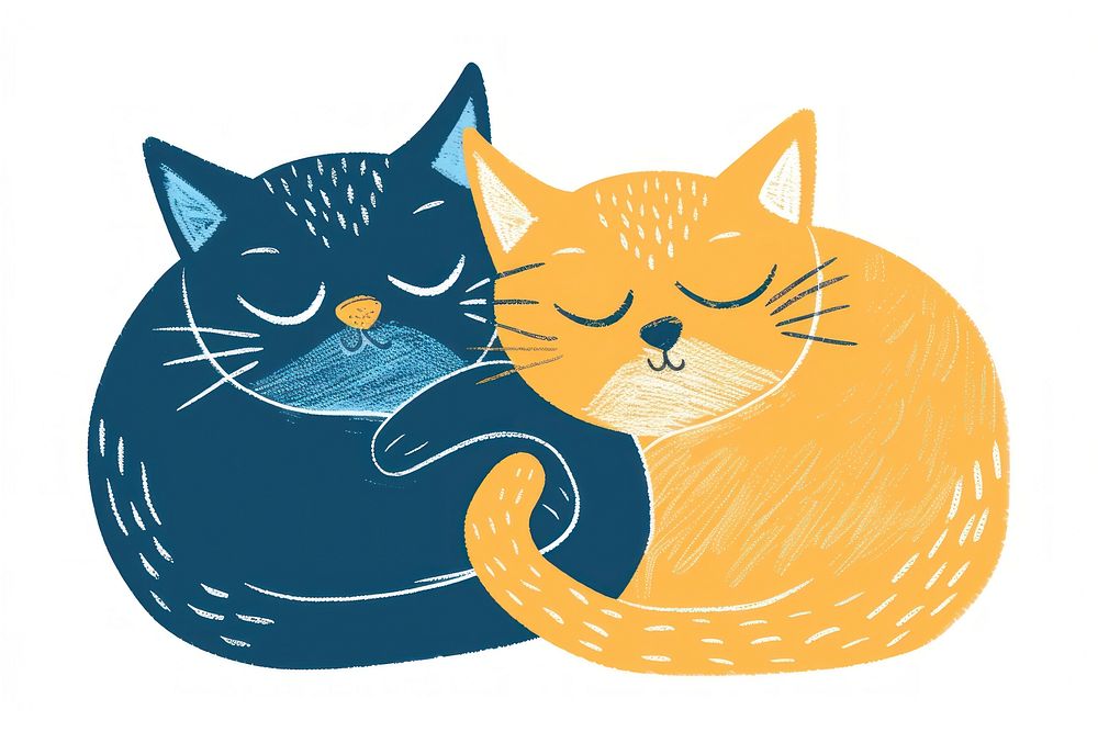 A two cat cuddle cats illustration cute.