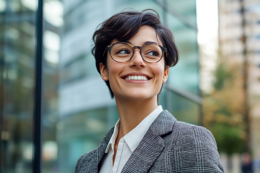 A happy businesswoman in glasses professional female smile.