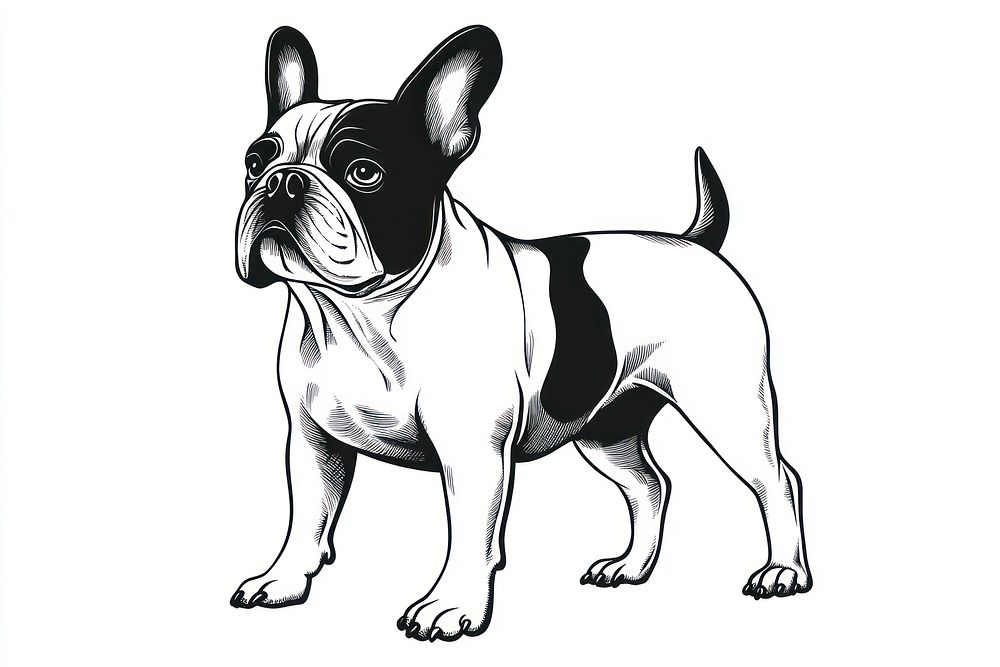 Black and white bulldog illustration animal art.