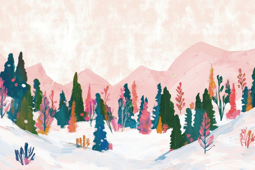 Snow forest border background nature trees.