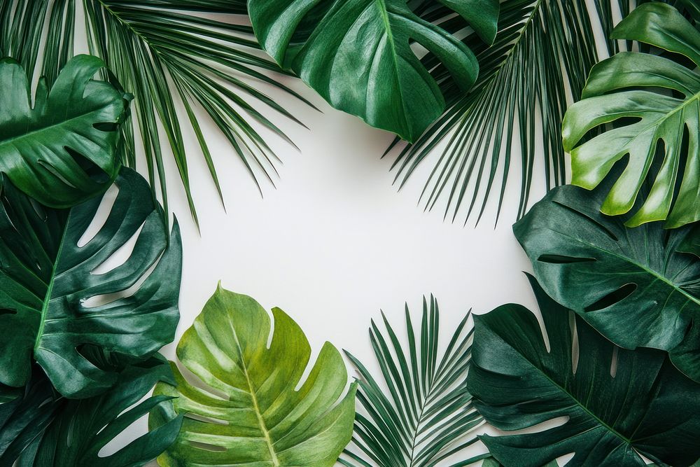 Tropical frame with jungle plants leaf background tropical.