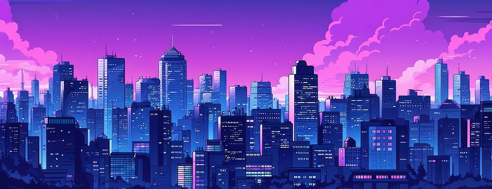 Illustration of minimal skyline cityscape building purple.