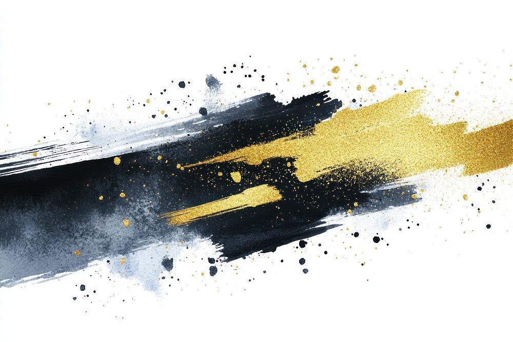 Abstract watercolor brush strokes with gold glitter abstract black brushstrokes.