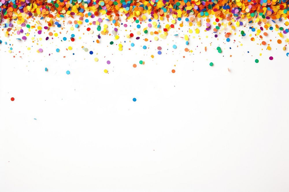 Rainbow confetti border background white white background.