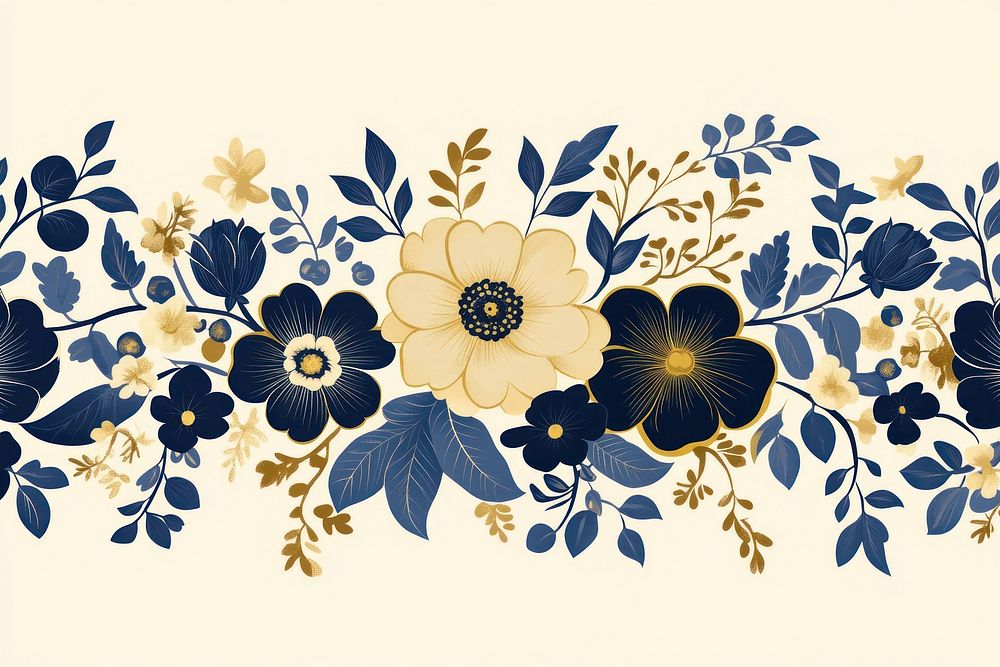 Vintage floral ornament mid border graphics pattern gold.