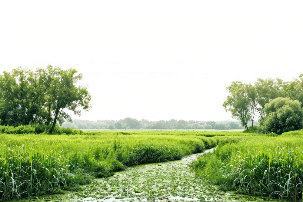 River and grass field landscape nature outdoors scenery.