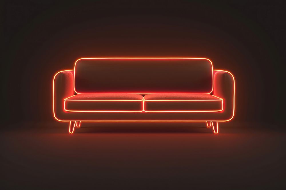 Mid century modern sofa neon background furniture.