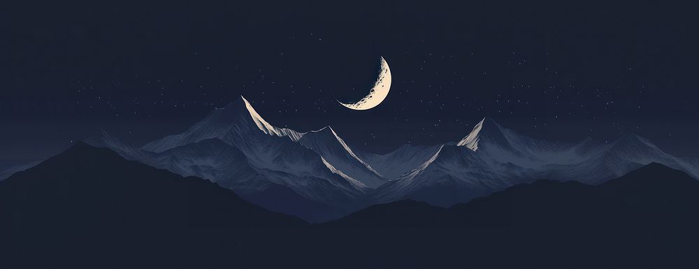 Mountain and moon mountains scenery night.