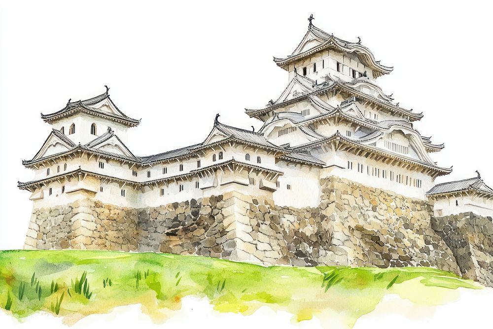 Castle architecture watercolor himeji.