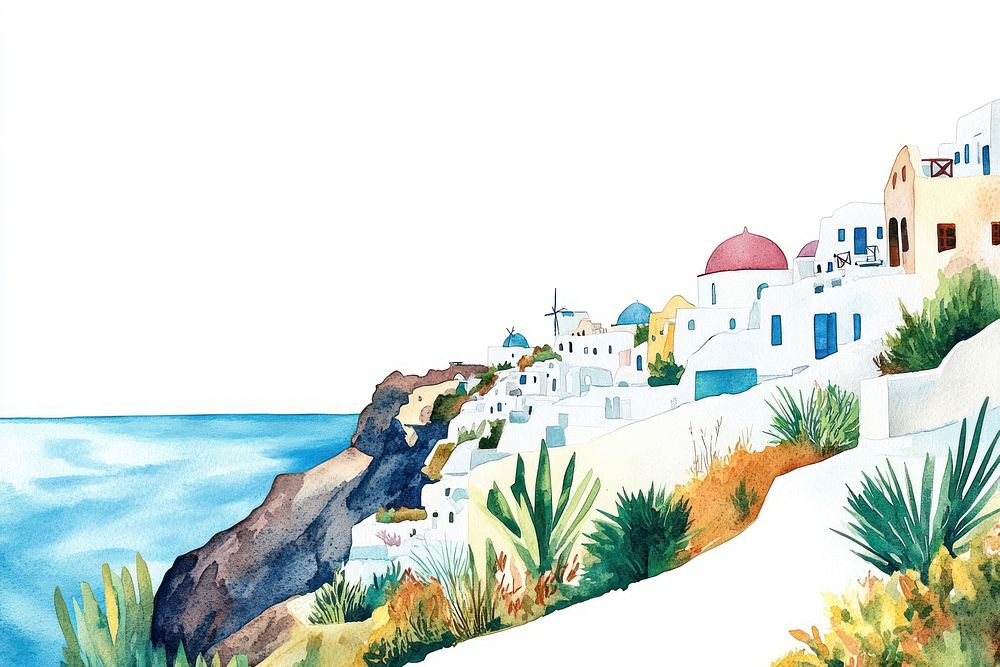 Santorini island watercolor santorini white.