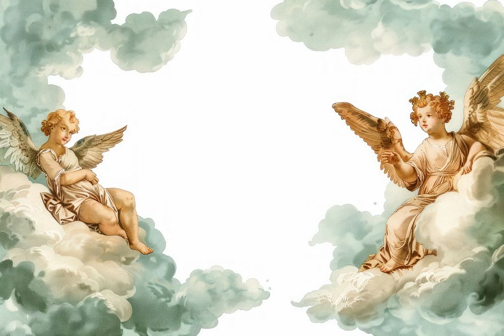 Cloud borders with angel angels background vintage.