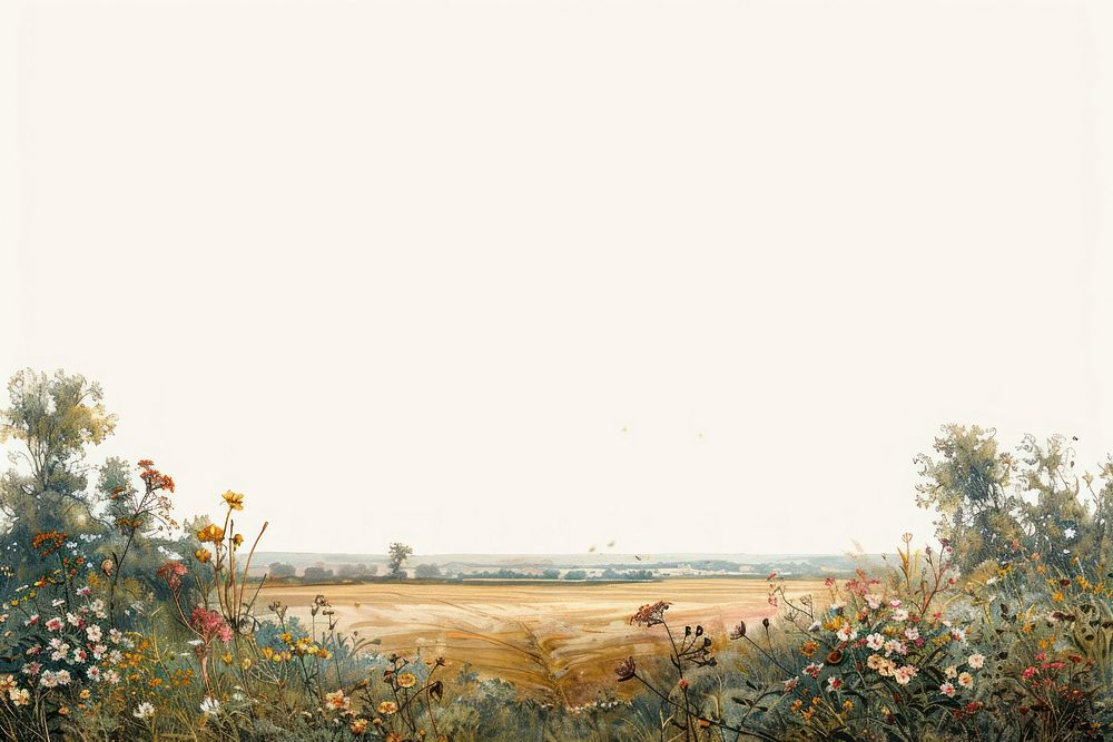 Flower field landscape illustration painting scenery.