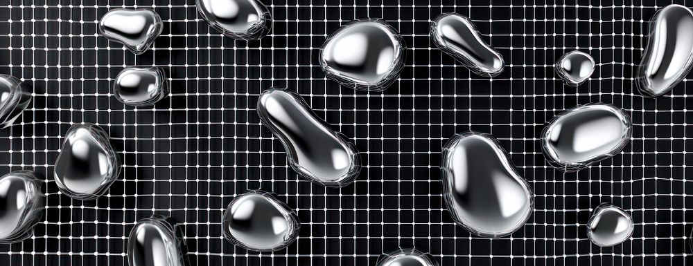 Chrome silver liquid shapes background chrome black.