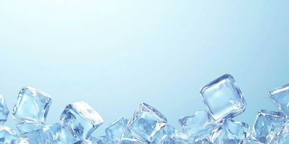 Frozen Ice cubes border ice background blue.