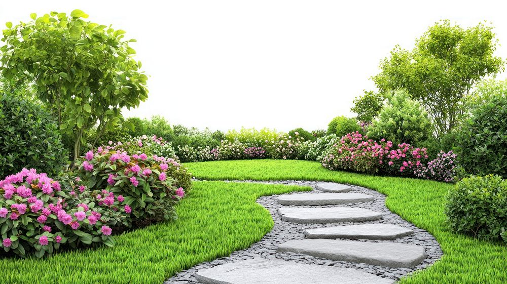 Organized English garden flowers landscape outdoors.