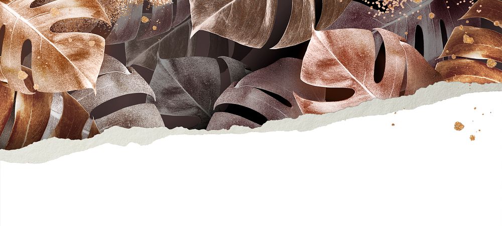 Abstract design with tropical leaves in earthy tones. Leaves in brown, gray, and black create a natural, artistic pattern.…