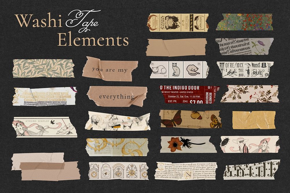 Vintage washi tape collection elements, element set