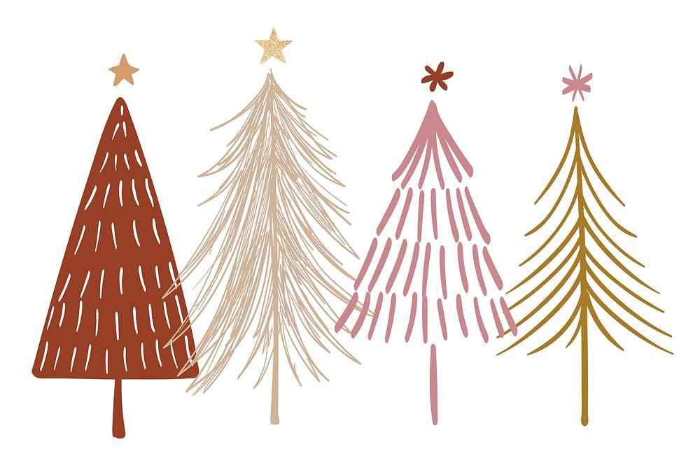 Illustration of minimal doodle Christmas trees. Minimal doodle Christmas tree illustration featuring different colors and…