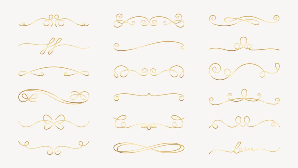 Elegant gold dividers with swirls and curls. Decorative gold accents for design. Gold swirls and curls add elegance. Perfect…