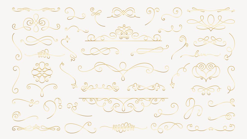 Elegant gold decorative swirls and flourishes on a light background. Swirls and flourishes create a classic, ornate design.…