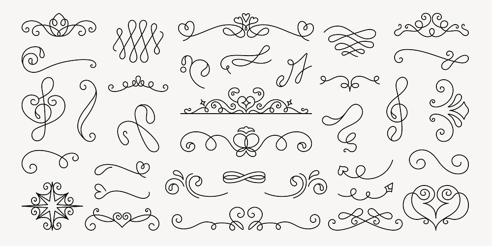 Vector set. Elegant calligraphic flourishes and swirls in various styles. Decorative flourishes, swirls, and ornate designs…