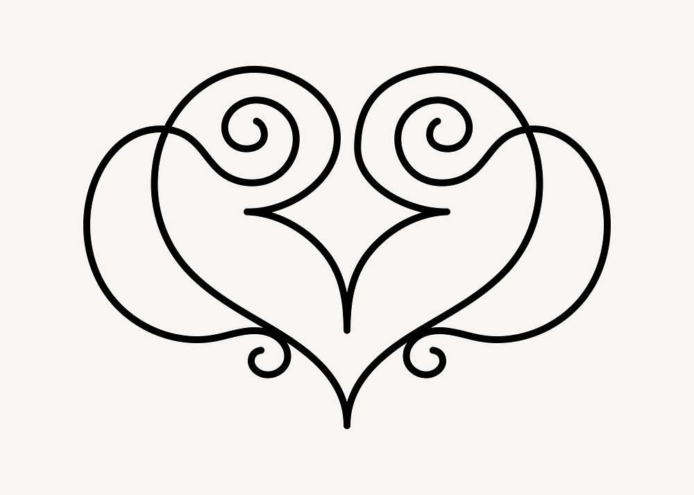 Elegant heart-shaped swirl design, hand drawn vector