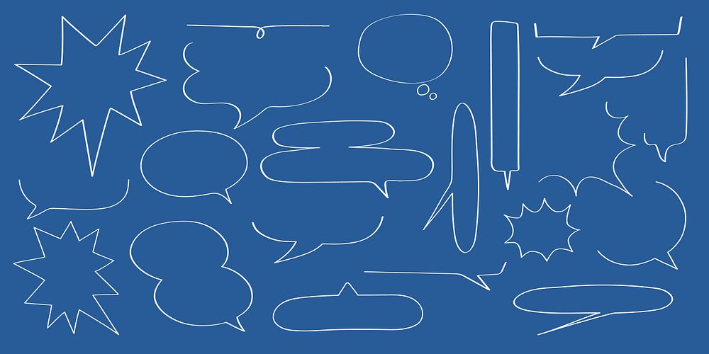 Collection of various speech bubbles on a blue background. Speech bubbles in different shapes. Speech bubbles for comics and…