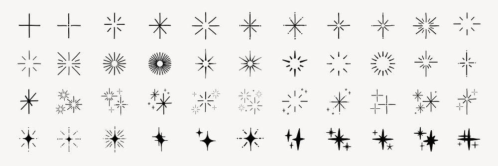 Collection of 48 starburst icons in various styles. Starburst designs include crosses, rays, and circles. Perfect for…