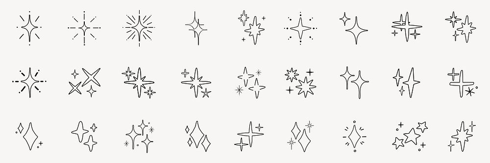 A collection of minimalist star and sparkle icons. These star icons and sparkle designs are perfect for adding a touch of…