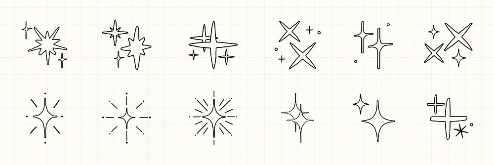 Set of hand-drawn star doodles. Various star shapes, sparkles, and twinkles. Simple star illustrations for creative designs.…