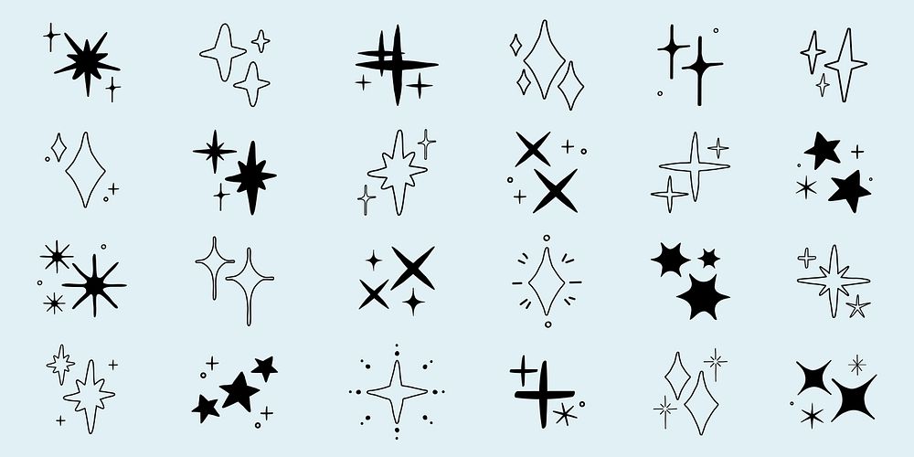 Collection of star doodles in various shapes. Star designs, star patterns, and star symbols. Simple black star illustrations…