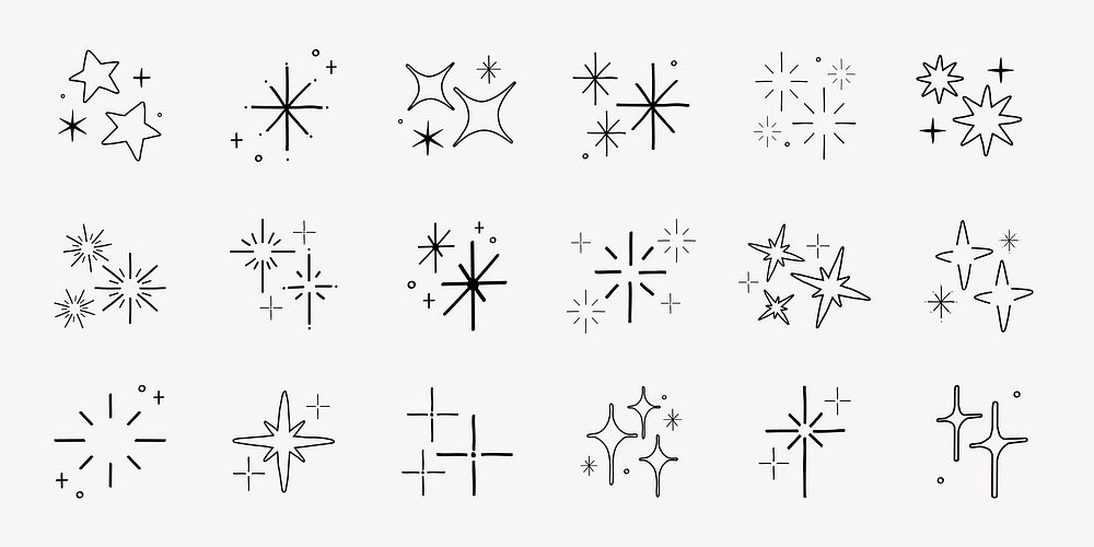 Set of star and sparkle icons. Various star shapes and sparkle designs. Minimalist star icons. Simple sparkle illustrations.…