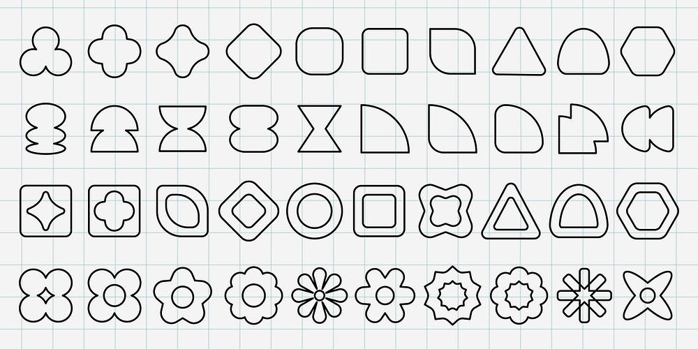 Vectors. Grid of geometric shapes, featuring circles, squares, triangles, and hexagons. Geometric shapes in various forms…