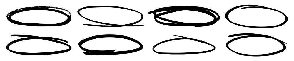 Set of hand-drawn black oval scribbles. Oval shapes, black lines, hand-drawn style. Simple, artistic, and abstract oval…