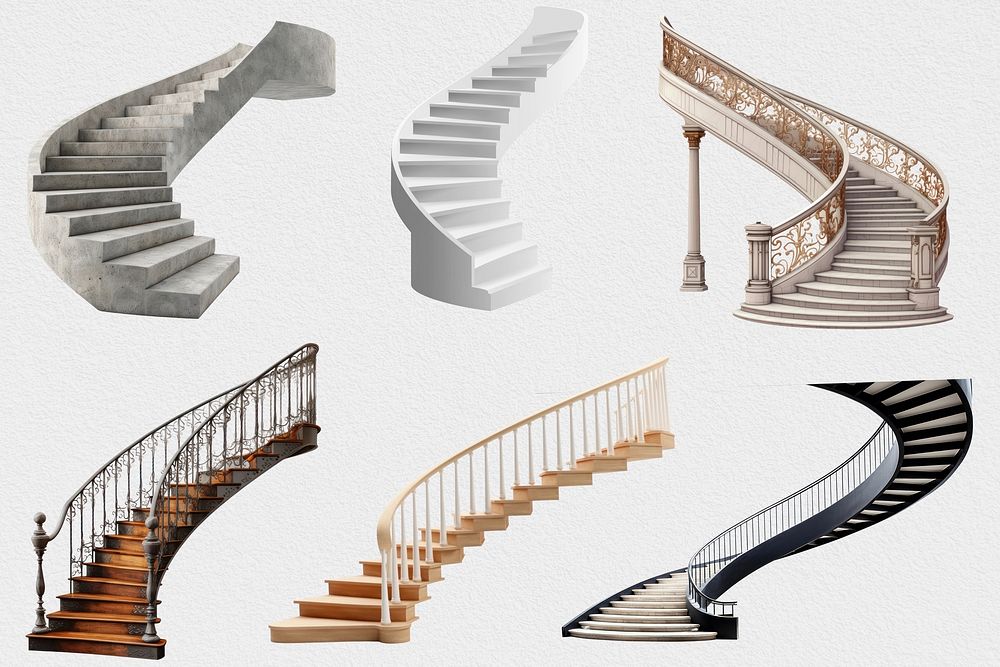 Spiral staircase steps element set