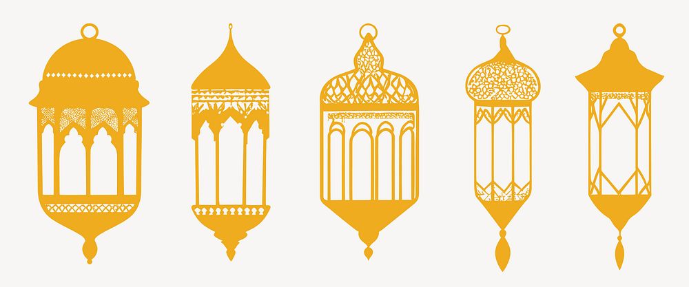 Elegant Moroccan lantern silhouettes, vector element set