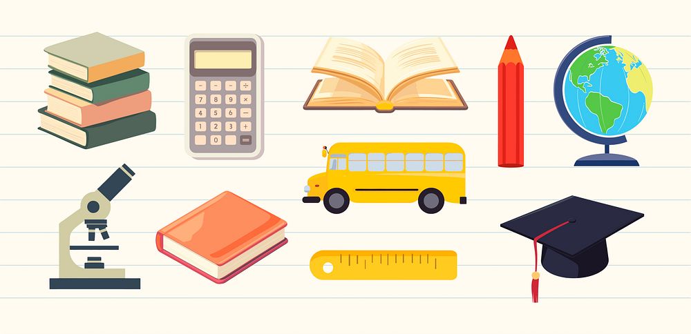 Educational tools and school essentials, vector element set