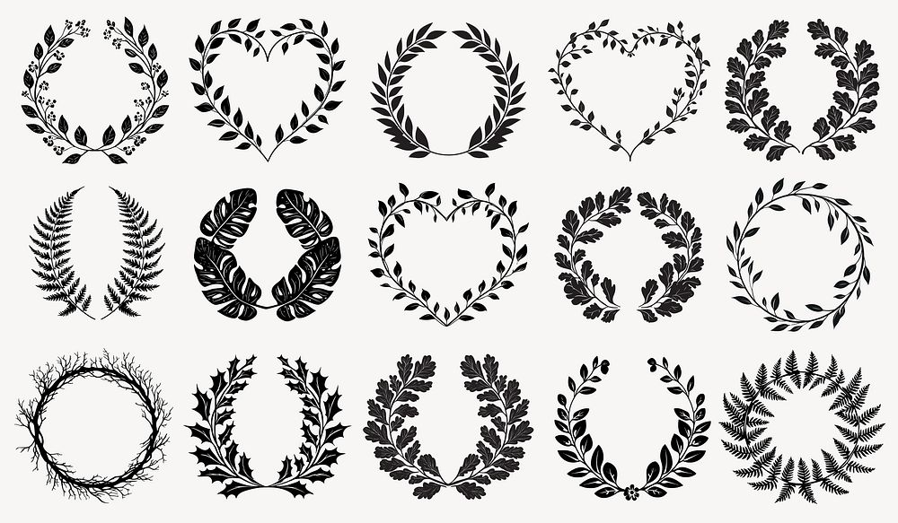 Elegant wreath designs collection, vector element set