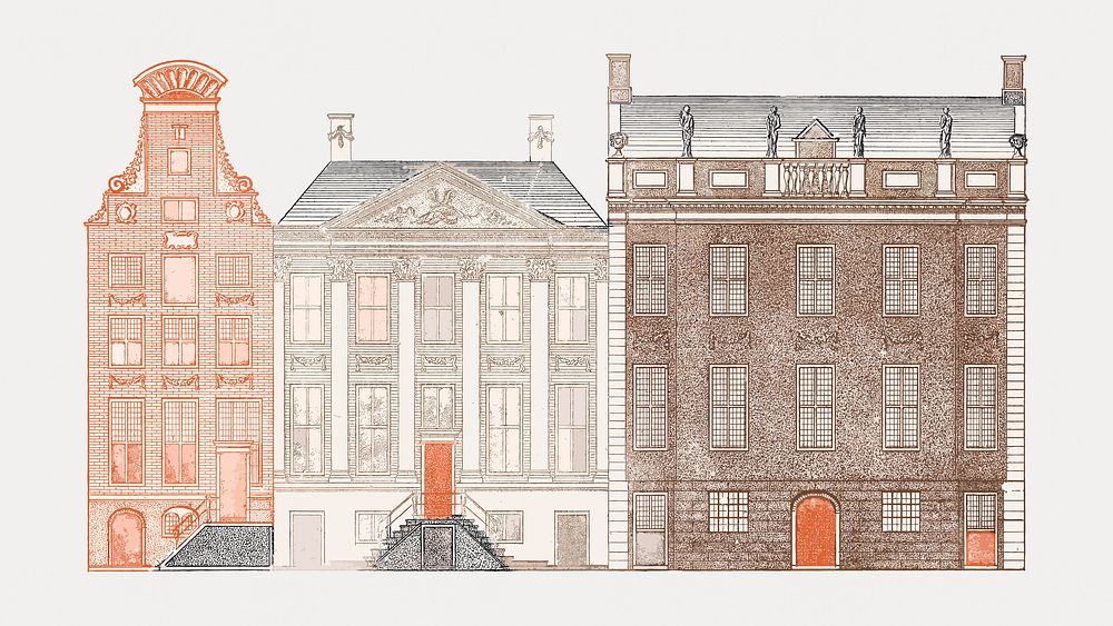  European old building sticker hand drawn illustration vector. Remixed by rawpixel.