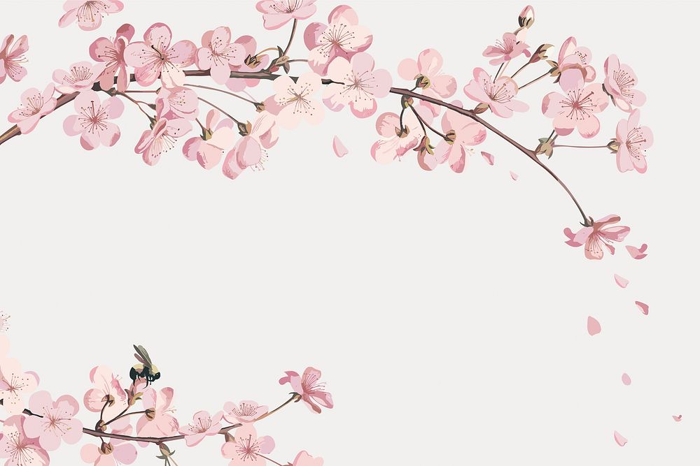 Pink cherry blossom flower branch border frame vector. Remixed by rawpixel.