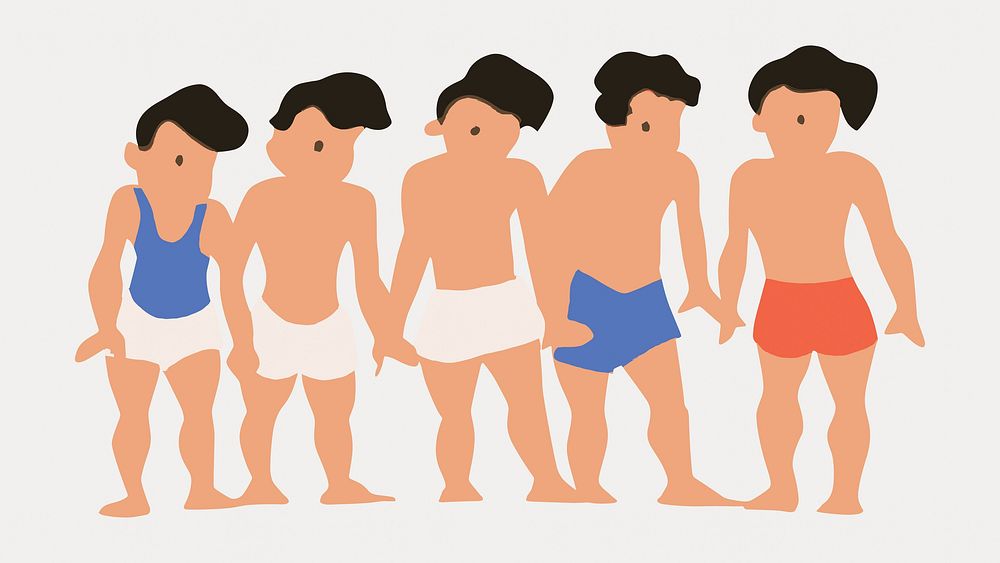 Boys in swimming pants, vintage illustration by Wagner  isolated on white, vector. Remixed by rawpixel.