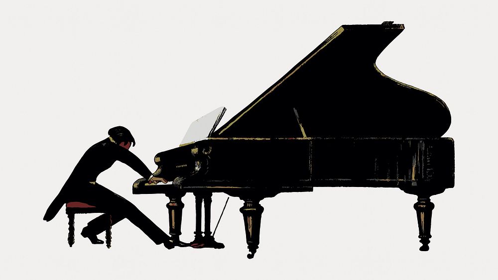 Pianist music sticker Original public domain image from Wikimedia Commons. Digitally enhanced, vector element. Remixed by…