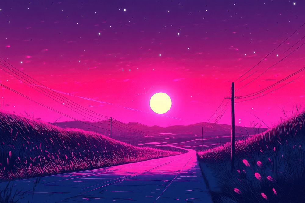 Lofi sky background purple landscape horizon.