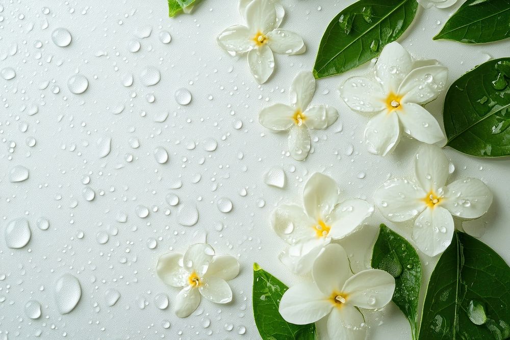 White jasmine flowers leaves leaf background.