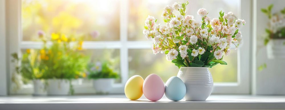 Easter decorations window eggs colorful.