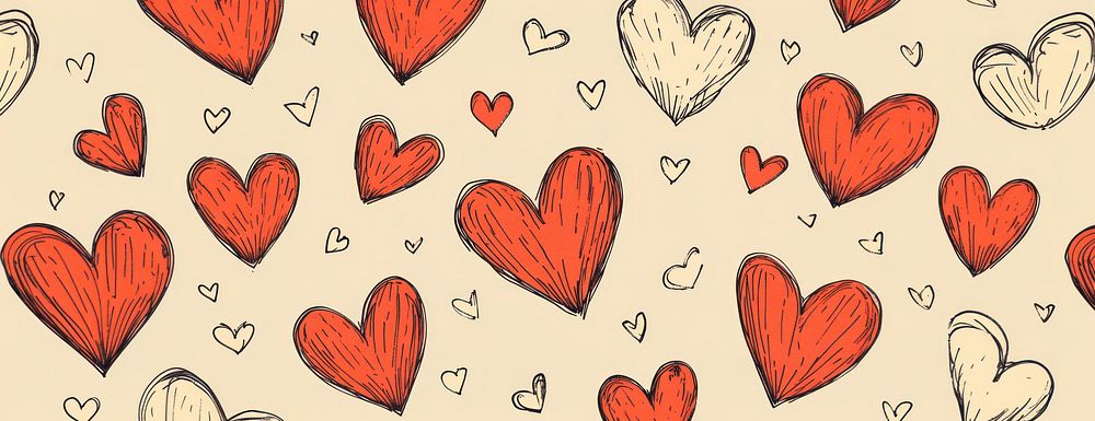 Red heart doodle background pattern hearts.