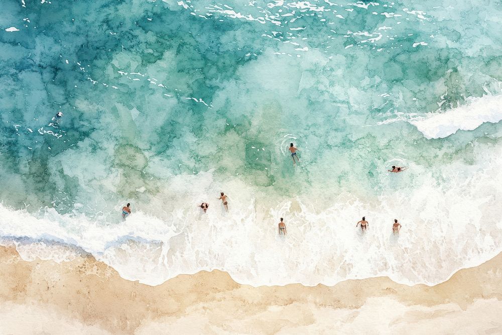 Watercolor of a beach swimming patterns person.